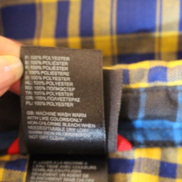 North Face, yellow & Blue plaid flannel snap buttons long sleeve shirt - Picture 9 of 10